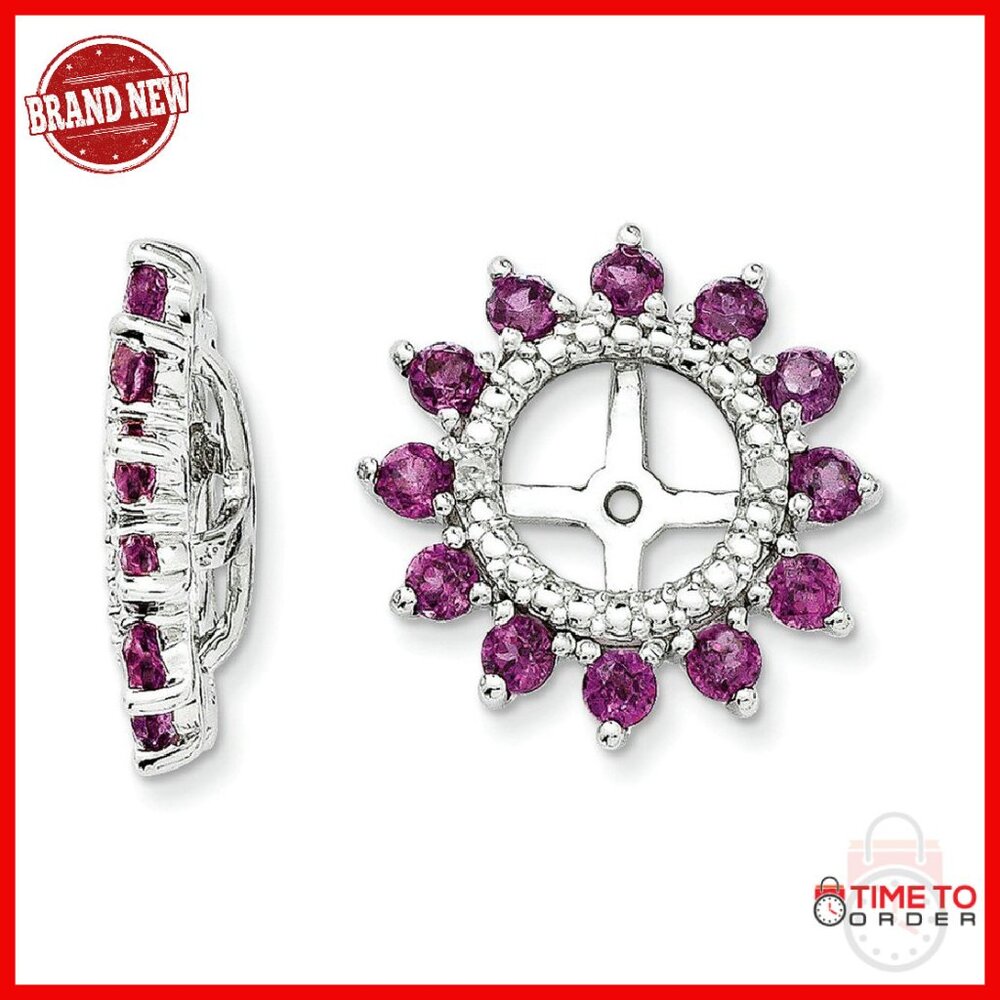 Sterling Silver Diamond Garnet Earring Jackets, 14mm Prong Set Pair